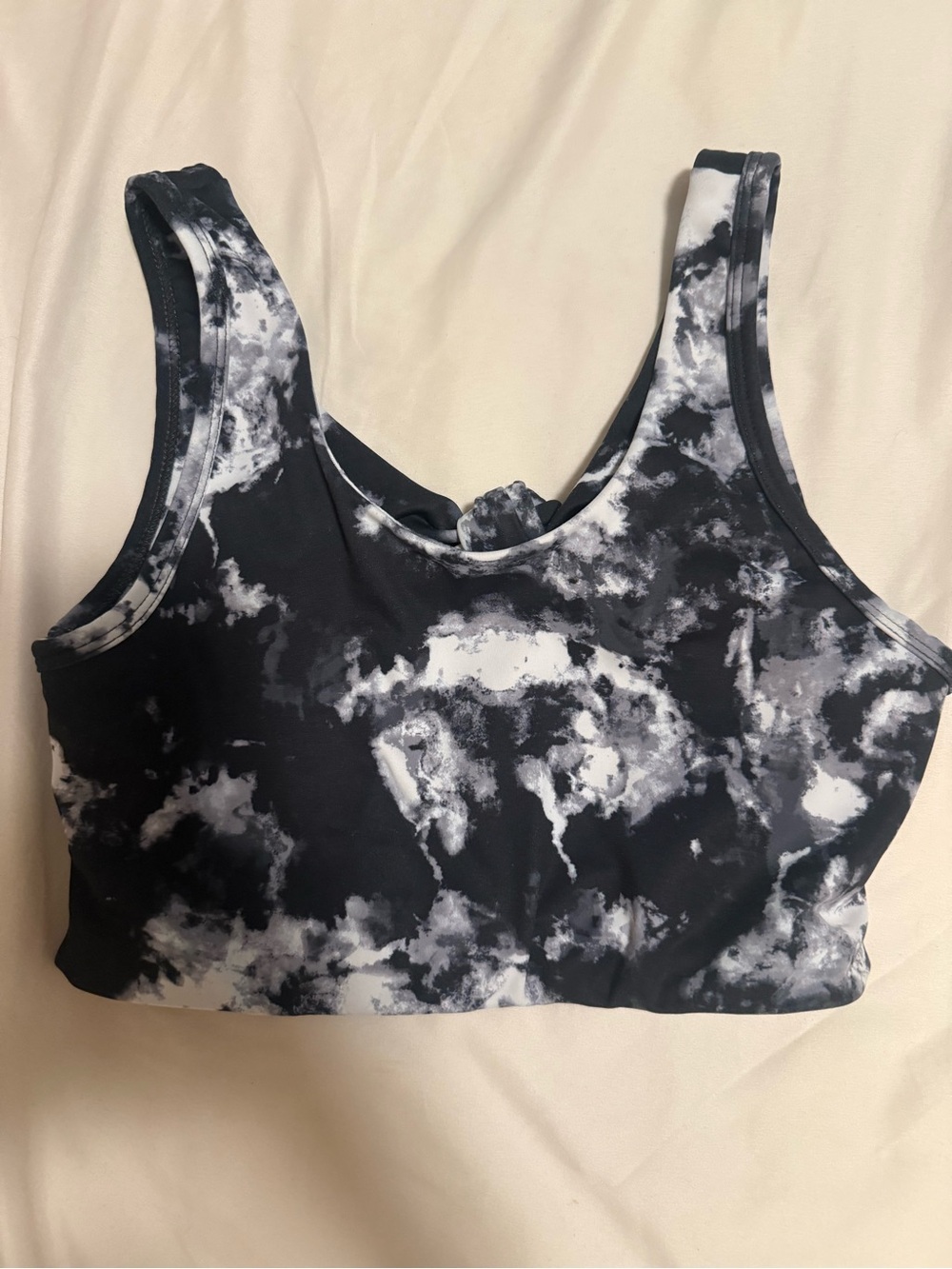 NWOT marble black and white sports bra or crop top with twist knot in back